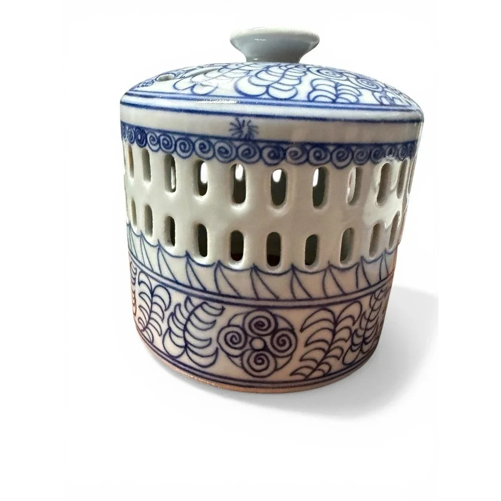 Chinese Blue White Antique / Vintage Reticulated Lantern Candlestick Holder